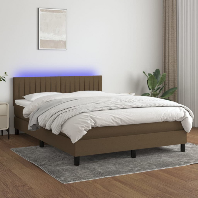 Boxspringbett mit Matratze & LED Dunkelbraun 140x200 cm Stoff