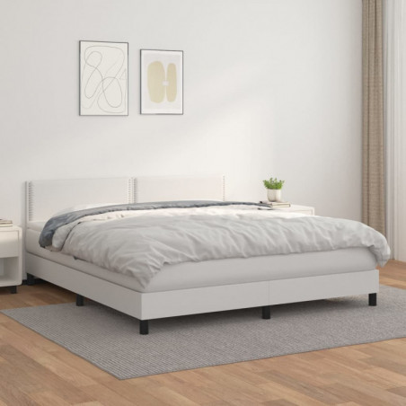 Boxspringbett mit Matratze Weiß 160x200 cm Kunstleder