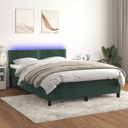 Boxspringbett mit Matratze & LED Dunkelgrün 140x200 cm Samt