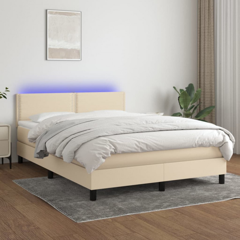 Boxspringbett mit Matratze & LED Creme 140x190 cm Stoff