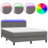 Boxspringbett mit Matratze & LED Grau 140x190 cm Kunstleder