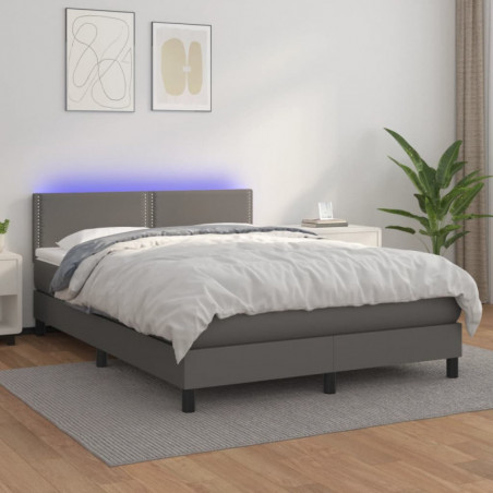 Boxspringbett mit Matratze & LED Grau 140x200 cm Kunstleder