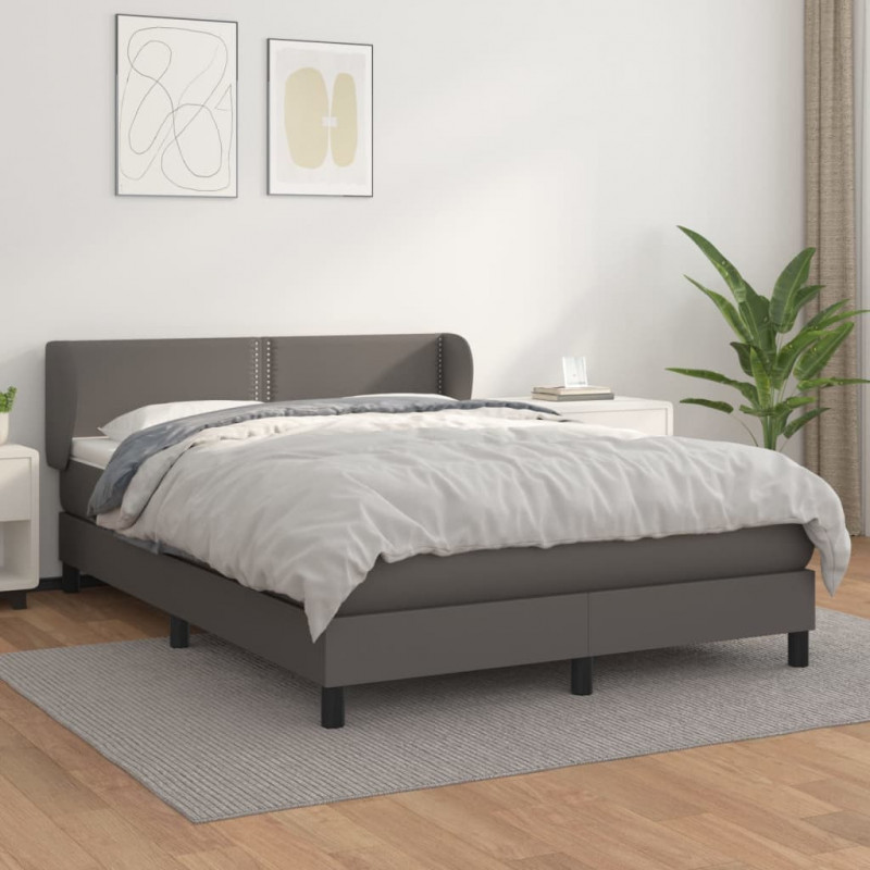 Boxspringbett mit Matratze Grau 140x200 cm Kunstleder