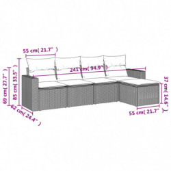 5-tlg. Garten-Sofagarnitur mit Kissen Grau Poly Rattan