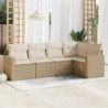 5-tlg. Garten-Sofagarnitur mit Kissen Beige Poly Rattan