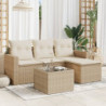 5-tlg. Garten-Sofagarnitur mit Kissen Beige Poly Rattan