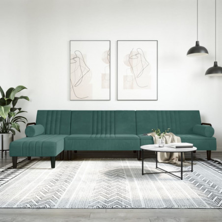 Schlafsofa in L-Form Dunkelgrün 260x140x70 cm Samt