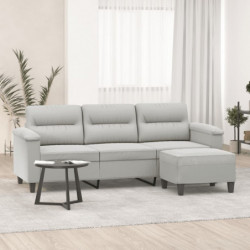 3-Sitzer-Sofa mit Hocker Hellgrau 180 cm Mikrofasergewebe