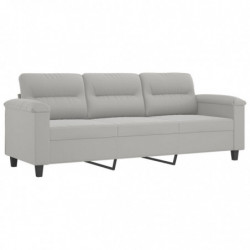 3-Sitzer-Sofa mit Hocker Hellgrau 180 cm Mikrofasergewebe