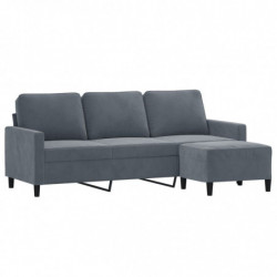 3-Sitzer-Sofa mit Hocker Dunkelgrau 180 cm Samt