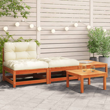 Gartensofa ohne Armlehnen mit Kissen und Hockern