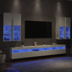 7-tlg. TV-Wohnwand mit LED-Leuchten Weiß