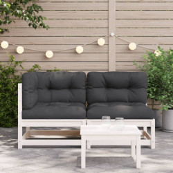 Gartensofa mit Kissen 2-Sitzer Weiß Massivholz Kiefer