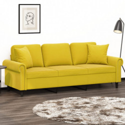 3-Sitzer-Sofa mit Zierkissen Gelb 180 cm Samt