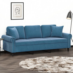 3-Sitzer-Sofa mit Zierkissen Blau 180 cm Samt