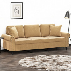 3-Sitzer-Sofa mit Zierkissen Braun 180 cm Samt
