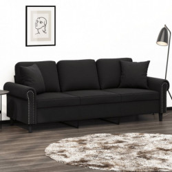 3-Sitzer-Sofa mit Zierkissen Schwarz 180 cm Samt
