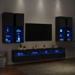 7-tlg. TV-Wohnwand mit LED-Leuchten Schwarz