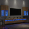 7-tlg. TV-Wohnwand mit LED-Leuchten Sonoma-Eiche