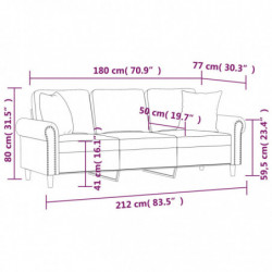 3-Sitzer-Sofa mit Zierkissen Hellgrau 180 cm Samt