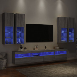 7-tlg. TV-Wohnwand mit LED-Leuchten Grau Sonoma