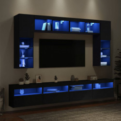 8-tlg. TV-Wohnwand mit LED-Leuchten Schwarz