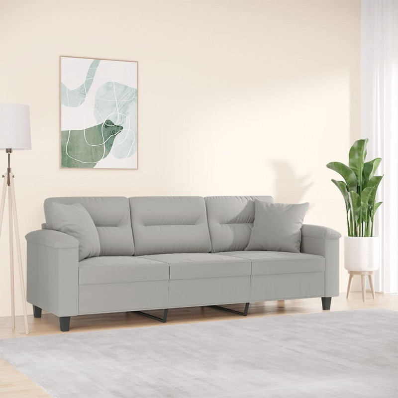 3-Sitzer-Sofa mit Kissen Hellgrau 180 cm Mikrofasergewebe