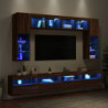 8-tlg. TV-Wohnwand mit LED-Leuchten Braun Eichen-Optik