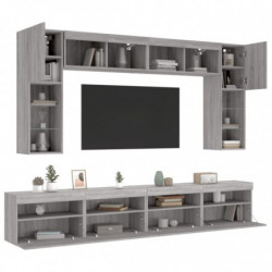 8-tlg. TV-Wohnwand mit LED-Leuchten Grau Sonoma