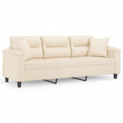 3-Sitzer-Sofa mit Kissen Beige 180 cm Mikrofasergewebe