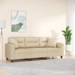 3-Sitzer-Sofa mit Kissen Creme 180 cm Mikrofasergewebe