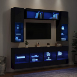 6-tlg. TV-Wohnwand mit LED-Leuchten Schwarz
