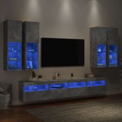 7-tlg. TV-Wohnwand mit LED-Leuchten Betongrau