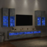 7-tlg. TV-Wohnwand mit LED-Leuchten Betongrau