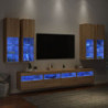 7-tlg. TV-Wohnwand mit LED-Leuchten Sonoma-Eiche