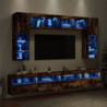 8-tlg. TV-Wohnwand mit LED-Leuchten Räuchereiche