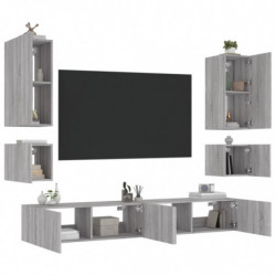 6-tlg. TV-Wohnwand mit LED-Leuchten Grau Sonoma