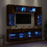 6-tlg. TV-Wohnwand mit LED-Leuchten Räuchereiche