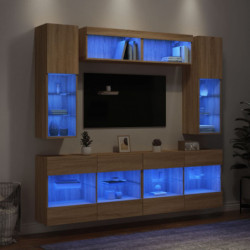 6-tlg. TV-Wohnwand mit LED-Leuchten Sonoma-Eiche