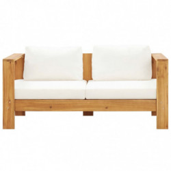 Gartensofa mit Kissen 140 cm Akazien Massivholz Cremeweiß