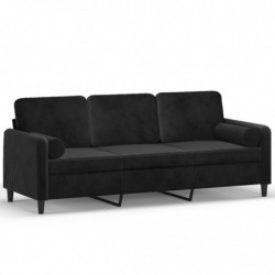 3-Sitzer-Sofa mit Zierkissen Schwarz 180 cm Samt