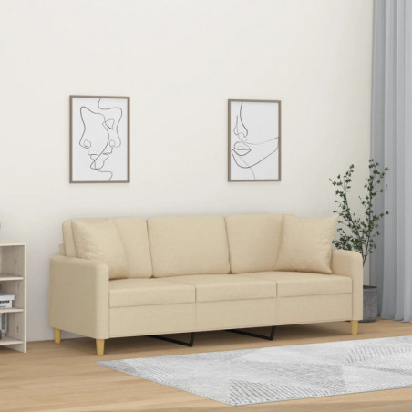 3-Sitzer-Sofa mit Zierkissen Creme 180 cm Stoff