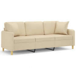 3-Sitzer-Sofa mit Zierkissen Creme 180 cm Stoff