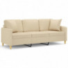 3-Sitzer-Sofa mit Zierkissen Creme 180 cm Stoff