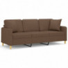 3-Sitzer-Sofa mit Zierkissen Braun 180 cm Stoff