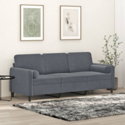 3-Sitzer-Sofa mit Zierkissen Dunkelgrau 180 cm Samt