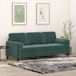 3-Sitzer-Sofa mit Zierkissen Dunkelgrün 180 cm Samt