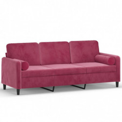 3-Sitzer-Sofa mit Zierkissen Weinrot 180 cm Samt