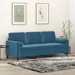 3-Sitzer-Sofa mit Zierkissen Blau 180 cm Samt