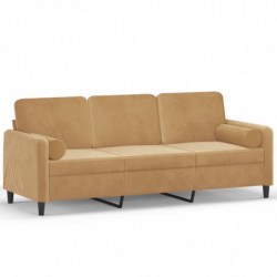 3-Sitzer-Sofa mit Zierkissen Braun 180 cm Samt